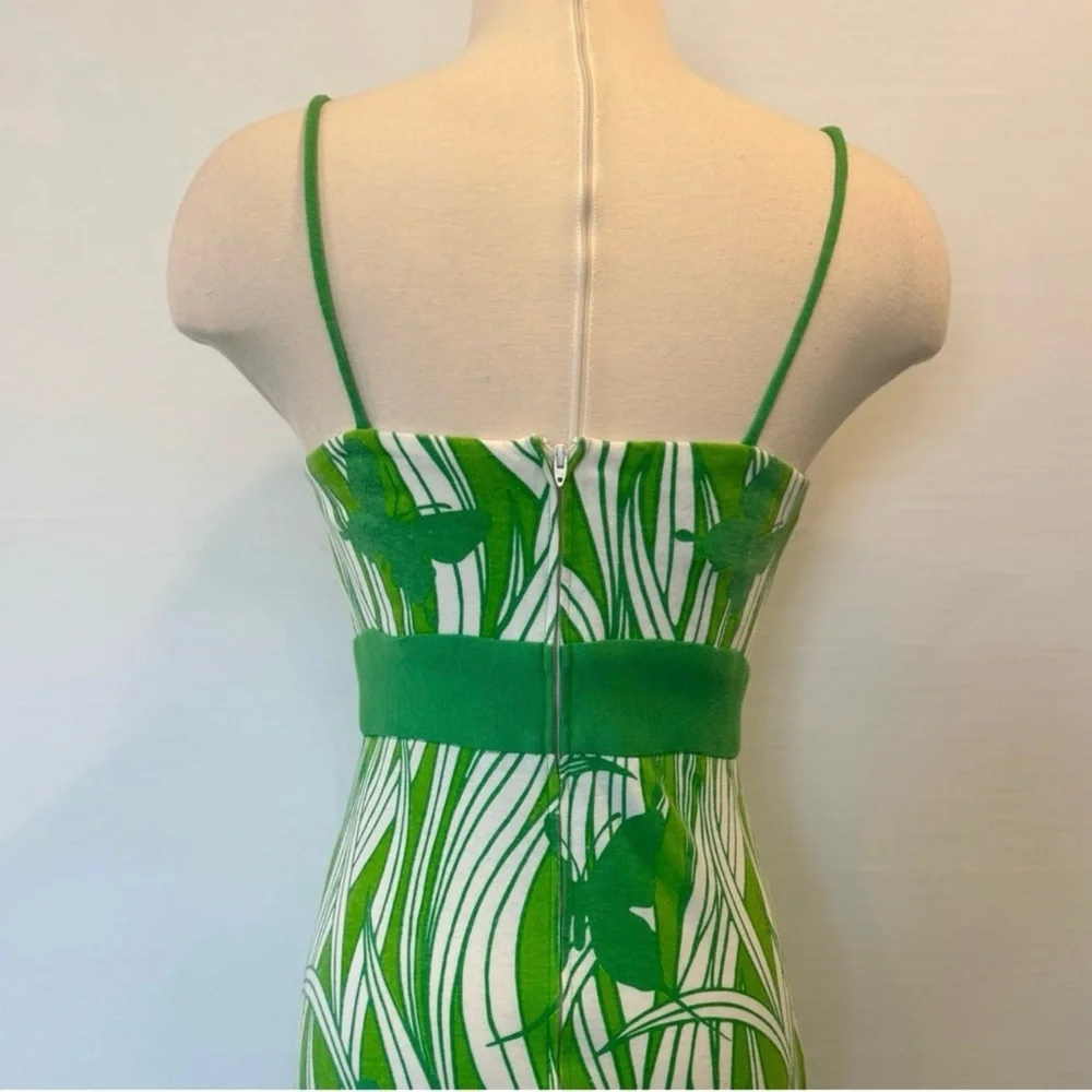 Miss Shaheen Vintage Hawaiian Butterfly Print Green Maxi Dress Column Gown 10 - Picture 11 of 12